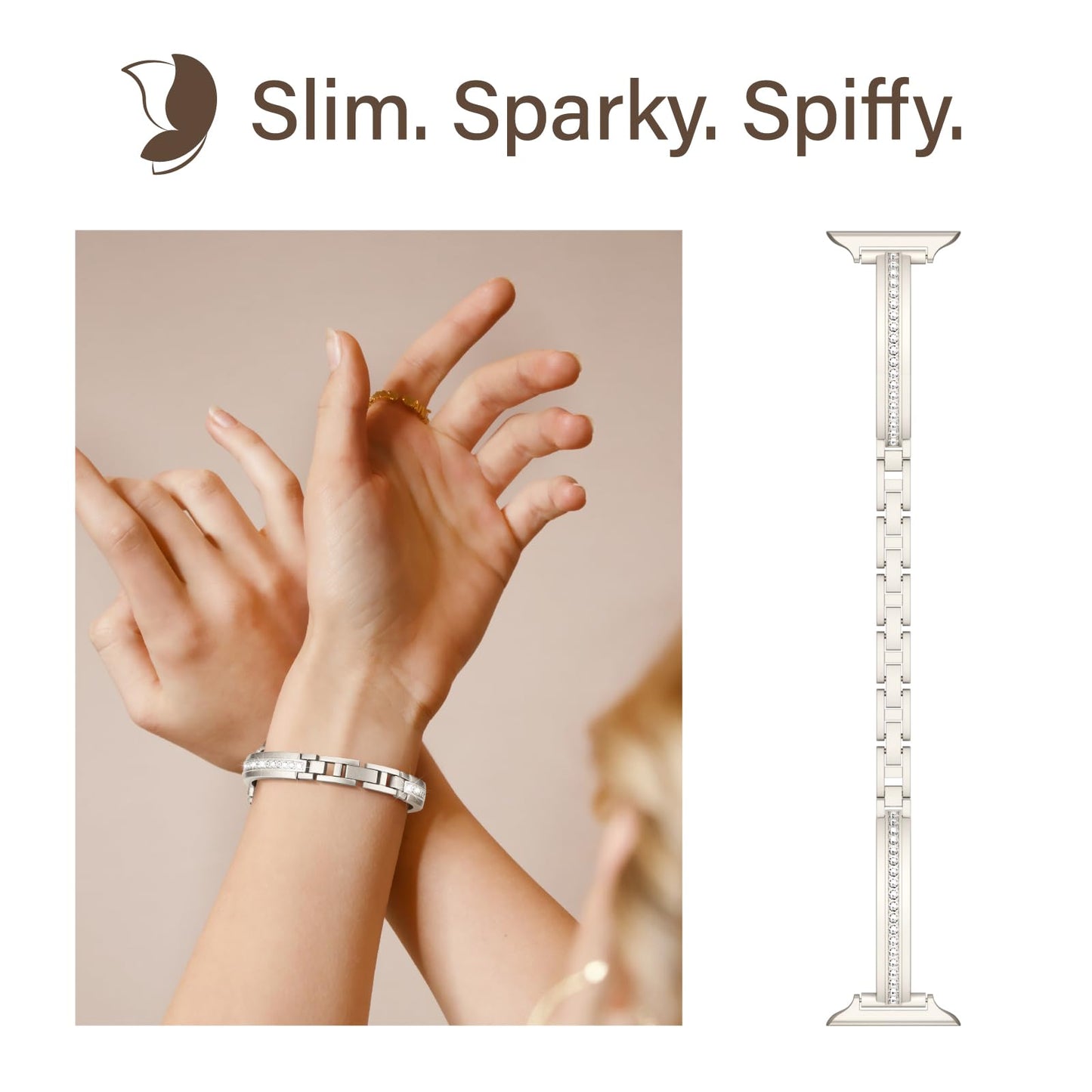 Missair Bands Compatible with Apple Watch Band 38mm 40mm 41mm 42mm 44mm 45mm 46mm 49mm for Women, Slim Metal Dressy Jewelry Bracelet with Bling Diamond for iWatch Series 11 10 9 8 7 6 5 4 3 SE Ultra