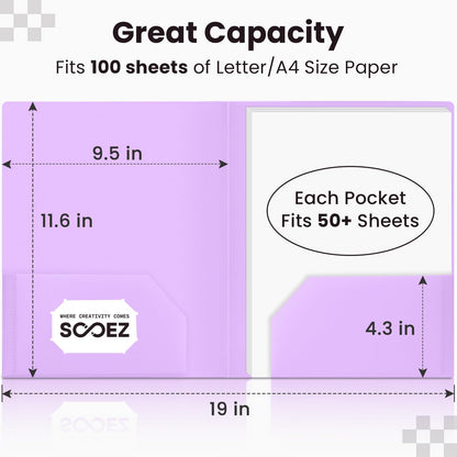 Sooez 6Pack Folders with Pockets, Pastels Colors, Heavy Duty Pocket Folder, Plastic Folders with Pockets, 2-Pocket Folder Bulk, Aesthetic File Folder, Back to School Office Filing Supplies
