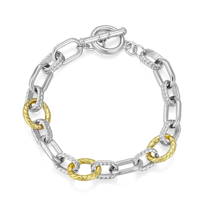 Mytys Chunky Chain Link Bracelet Two-Tone Mixed Metal Textured Toggle Clasp Statement Bangle Bracelet Jewelry for Women Fashion