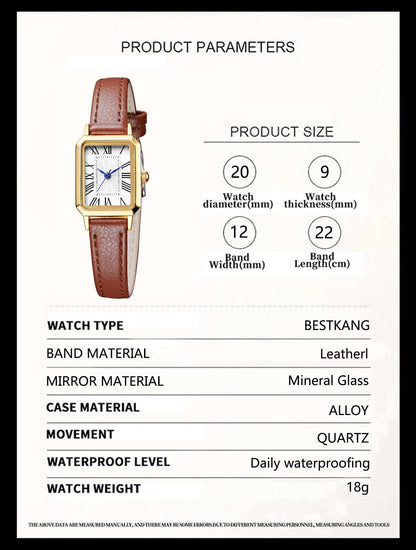 BESTKANG Leather Strap Watches for Women Elegant Dainty Ladies Watch Vintage Rectangle Women Quartz Wrist Watch
