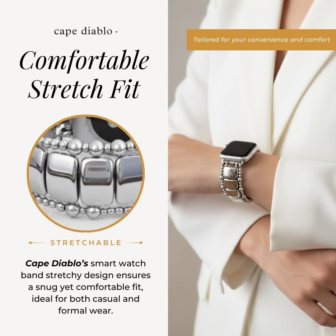 Cape Diablo Handmade Gemstone Watch Band for Women Compatible with Apple Watch 38mm 40mm 41mm 42mm 44mm 45mm, Boho Stretchable Strap Fits for iWatch Series 11/10/9/8/7/6/5/4/3/2/1 SE 3/2/1