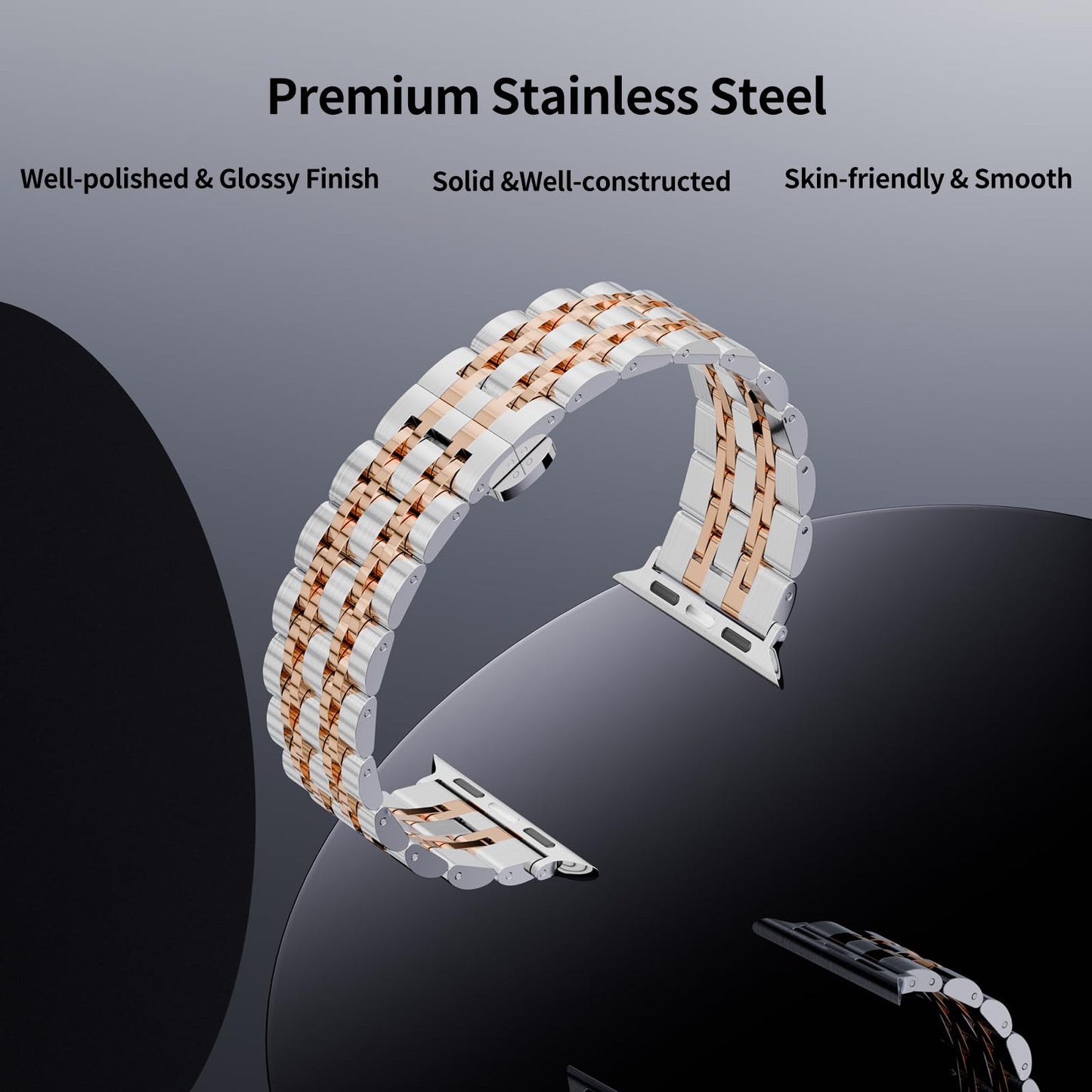 Seven Band Solid Stainless Steel for Apple Watch for Women | Compatible with Apple Watch Band 42mm/41mm/40mm/38mm, Metal Strap for Iwatch Series 11-1/SE 1-3 Women and Men, Gold Silver.