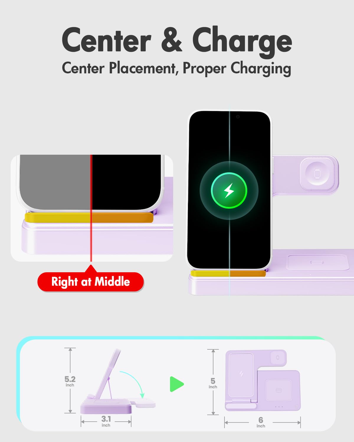 GETPALS Wireless Charger iPhone Charging Station for Apple Multiple Devices | 3 in 1 Charger Stand for iPhone 17 Pro Max 17e 16 16e 15 14 13 12 & Watch Series 11-2 SE Ultra & Airpods 4 3 Pro, Black
