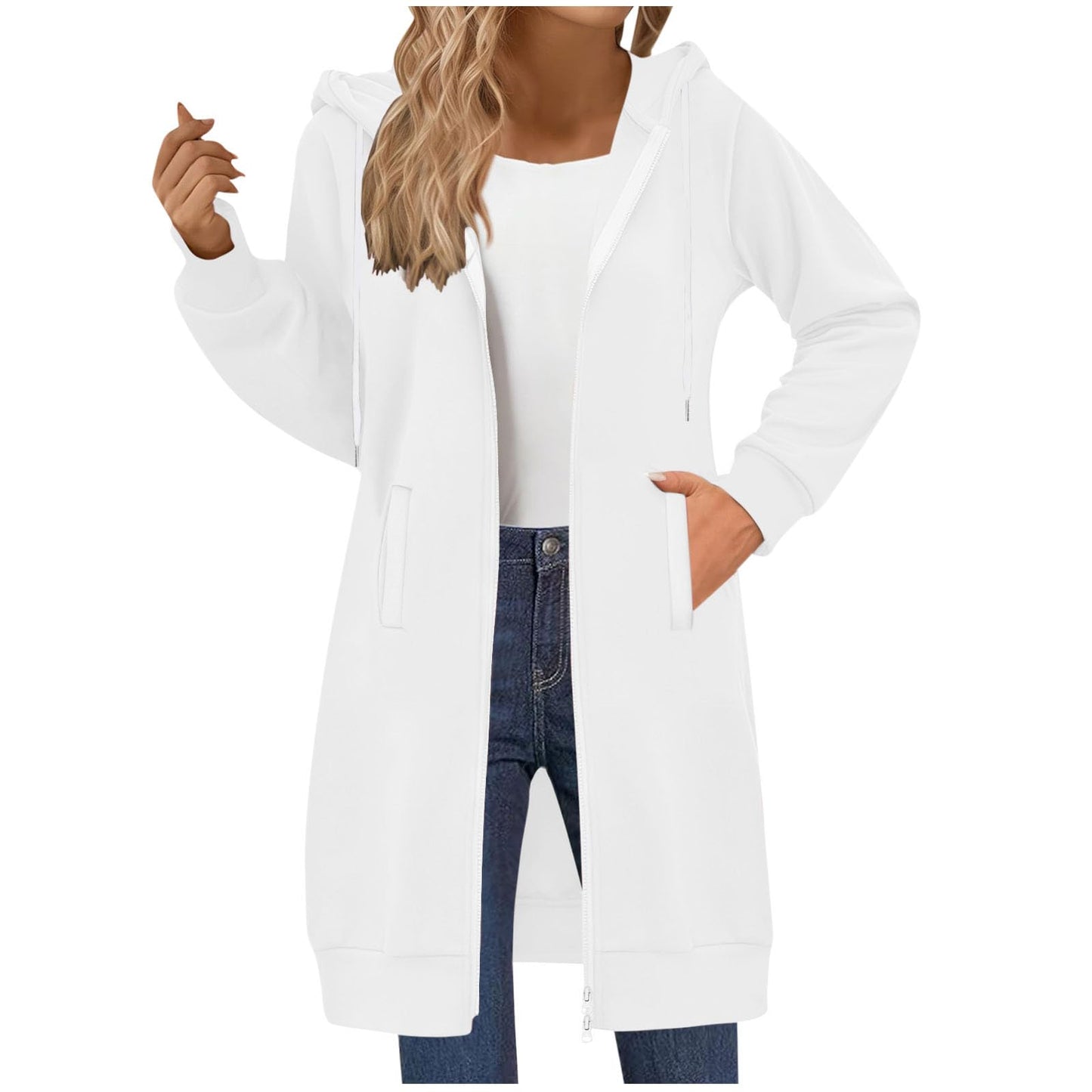 Long Hoodies for Women Zip Up Hooded Sweatshirt Jackets Lightweight Loose Comfort Fleece Fashion Fall Winter Clothes