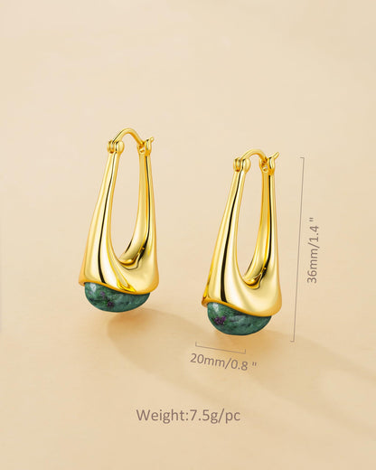 SNGIA Long Oval Chunky Dangle 18K Gold Plated Hoops with Colored Resin Gemstone Statement Earrings for Women, (Green, Brown, Light blue, Dark Blue), Bold Drop Handmade Exaggerated Irregular Trendy Bohemian Jewelry Gifts, Unique Dangling Teardrop Baroque S