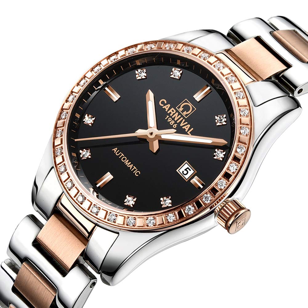 LOREO Women's Automatic Watch Diamond-Accented Dress Watch for Women Self-Winding Mechanical Watch with Sapphire Crystal Stainless Steel Two-Tone Bracelet 33MM Elegant Wrist Watch