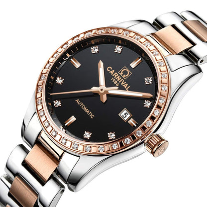 LOREO Women's Automatic Watch Diamond-Accented Dress Watch for Women Self-Winding Mechanical Watch with Sapphire Crystal Stainless Steel Two-Tone Bracelet 33MM Elegant Wrist Watch