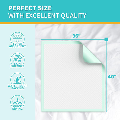 MILDPLUS Disposable Bed Pads 40"X40" 50pcs Extra Large Pee Pads for Incontinence 140 Gram Heavy Duty Super Absorbent Underpads Waterproof Chucks Pads for Adults, Elderly or Pets [100x100CM]