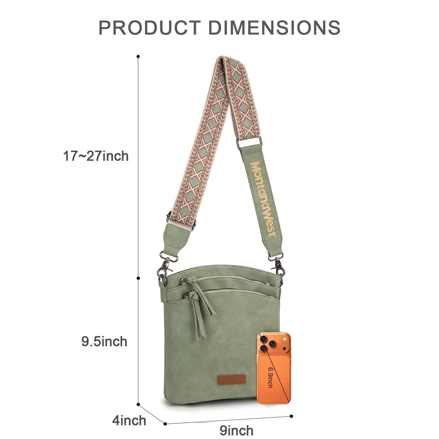 Montana West Multi Zip Pocket Crossbody Bag With Guitar Strap
