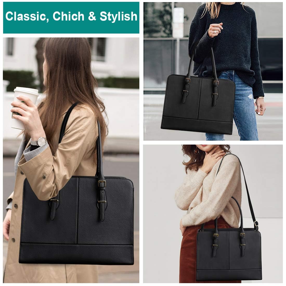 Laptop Bag for Women 15.6 Inch Leather Work Tote Briefcase Business Computer Shoulder Bag Large Capacity Waterproof Office Messenger Handbag Professional Teacher Nurse Carryall