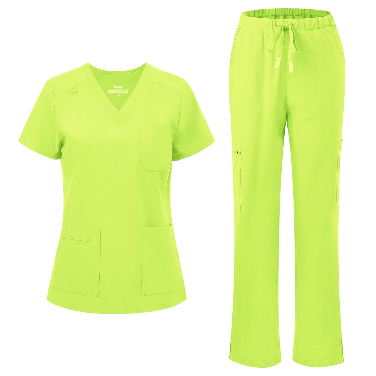 floralhue Scrubs for Women, V-Neck Straight Leg Pants with 12 Pockets | Slit Hem Cargo Pant Storage, Yoga Waistband, Water Resistance, For Nurses, Clinics, Long Shifts, Daily Medical Uniforms