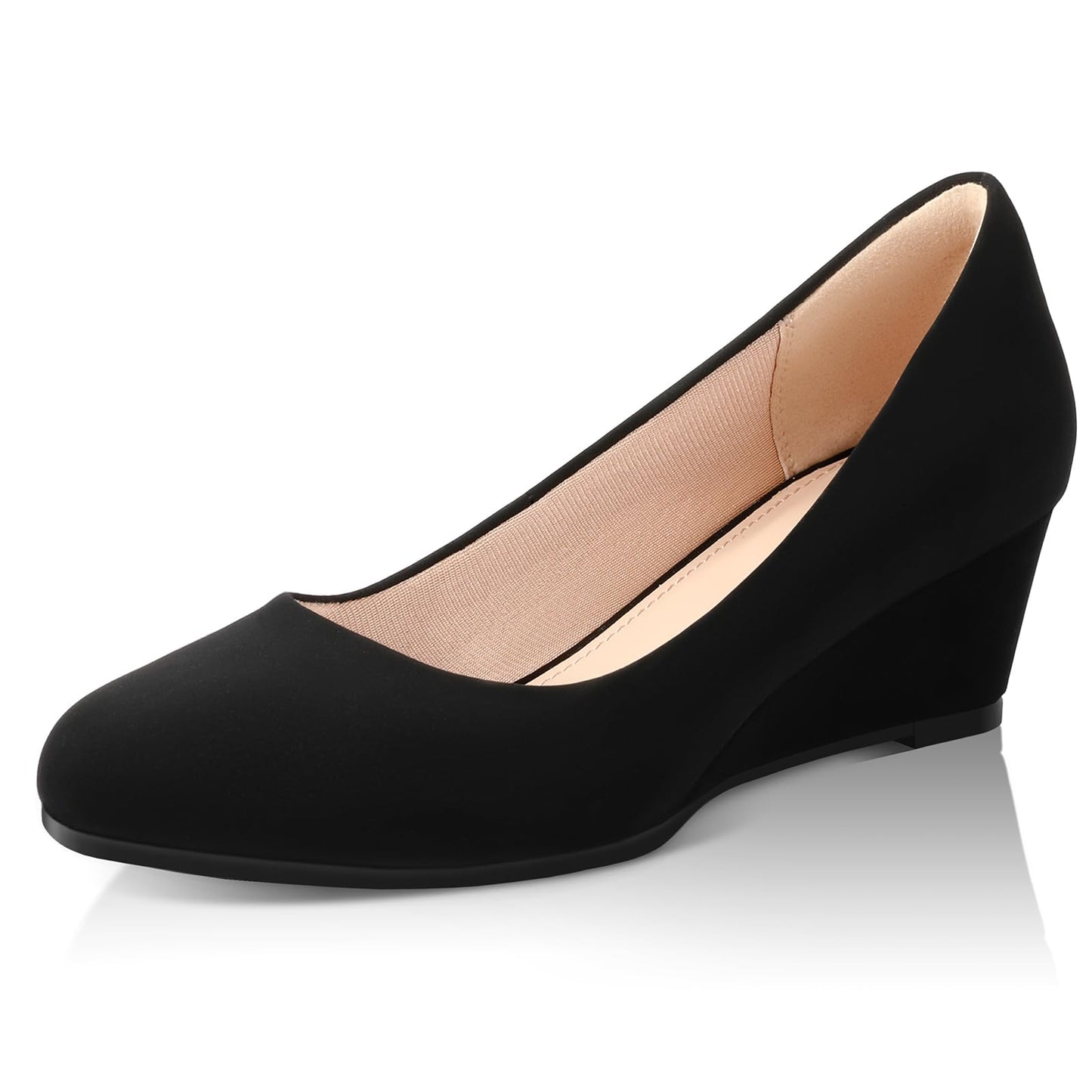 Ankis Black Nude Silver Gold Wedges for Women, Low Heel Women's Wedge Comfortable Closed Toe Women Pumps Dress Shoes -2Inch