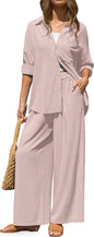 TARSE Womens Linen 2 Piece Outfits Casual Lounge Sets | Long Sleeve, Button Down Shirt and Wide Leg Pants, loose fit linen, vacation outfits with Pockets