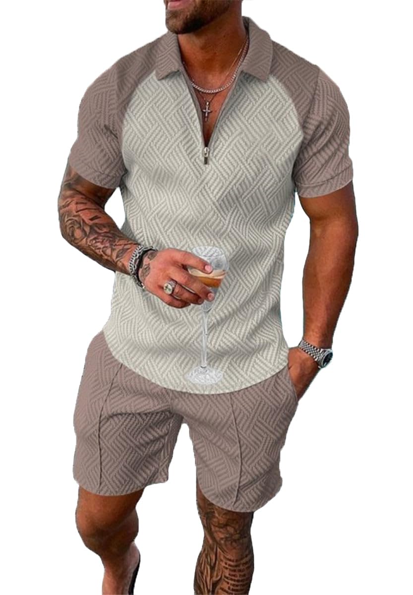 Mens Short Sets 2 Piece Outfits Polo Shirt Fashion Summer Tracksuits Casual Set Short Sleeve and Shorts Set for Men