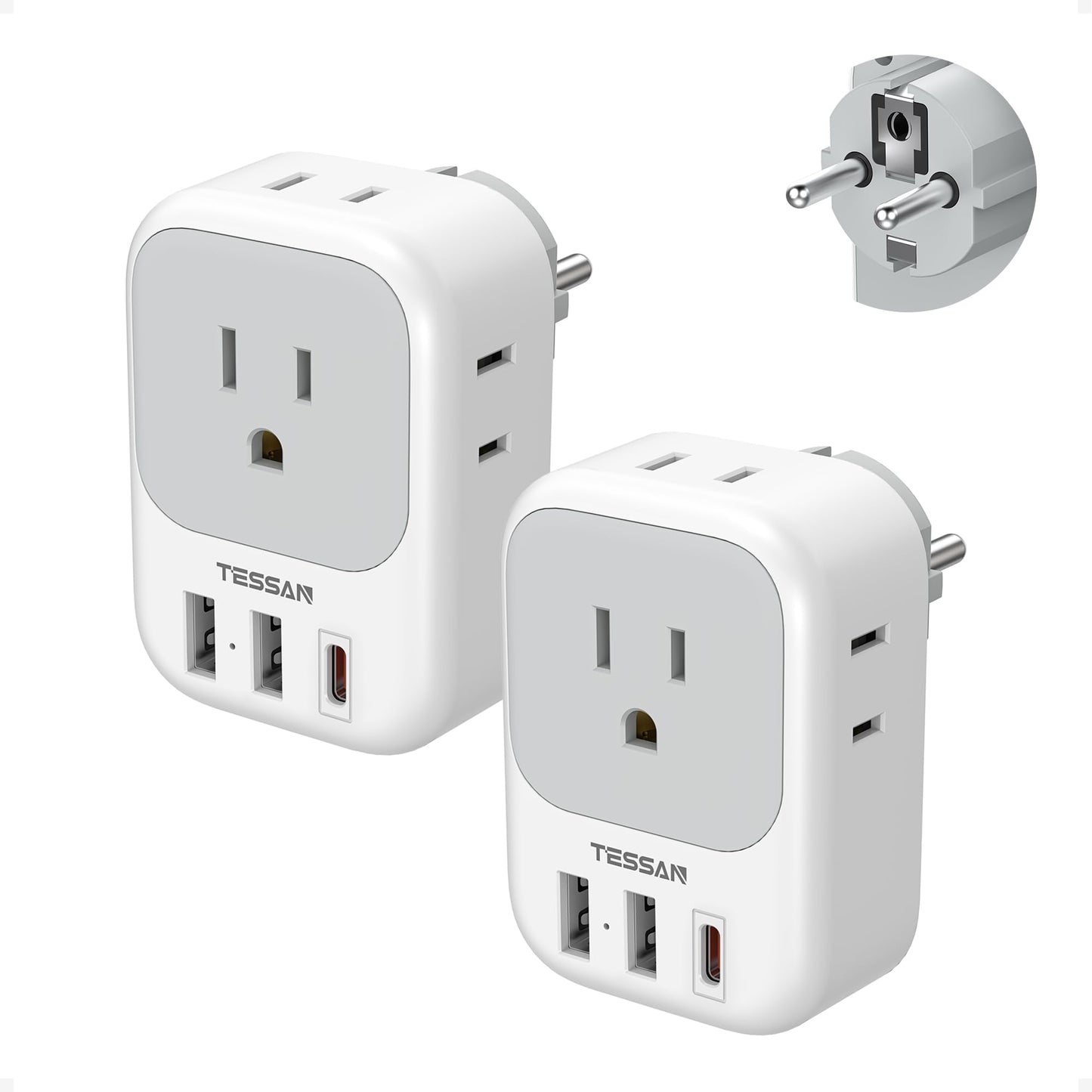 TESSAN 2 Pack European Travel Plug Adapter, Europe Power Converter