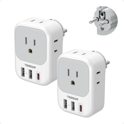 TESSAN 2 Pack European Travel Plug Adapter, Europe Power Converter