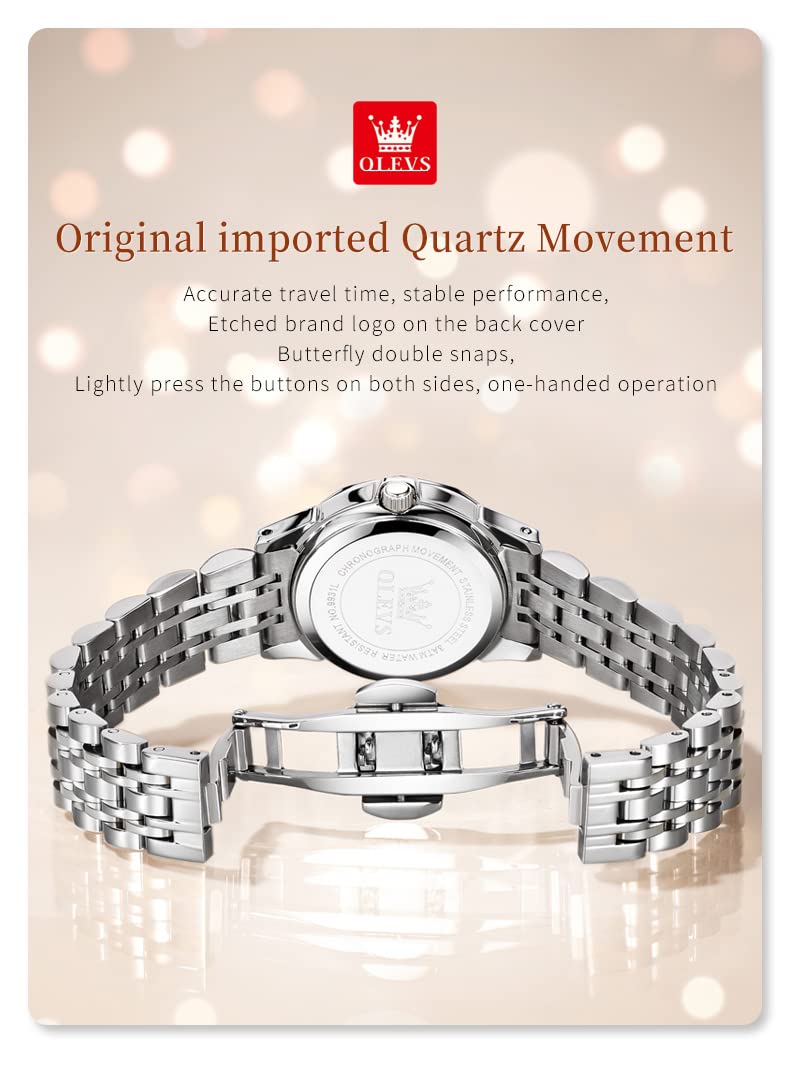 OLEVS Watches Women with Date Silver Stainless Steel Luxury Ladies Watches with Small Writs Diamond Watches for Women Waterproof Elegant Dress Quartz Analog Women's Wrist Watches Reloj de Mujer