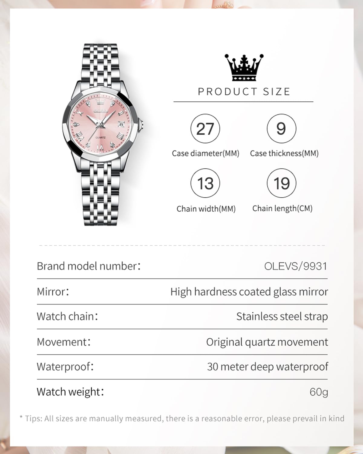 OLEVS Watches Women with Date Silver Stainless Steel Luxury Ladies Watches with Small Writs Diamond Watches for Women Waterproof Elegant Dress Quartz Analog Women's Wrist Watches Reloj de Mujer
