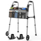 Loyoda Folding Walker with 2 Skis and 5" Wheels, Lightweight Walkers for Seniors and Adults, Supports Up to 350 Pounds, Adjustable Height, Compact Standard Walker, Black