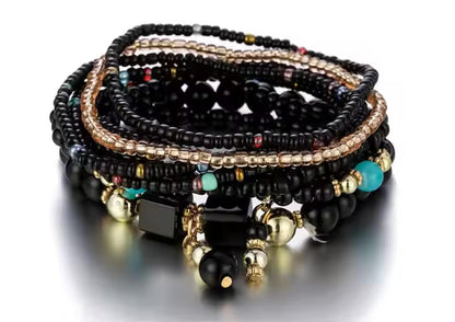 Women Beaded Bracelet Set | Colorful Boho Stackable Trendy Design with Crystal Accents Multilayer Bangle Bracelet | Fashion Stretch Braclets Jewelry for Women