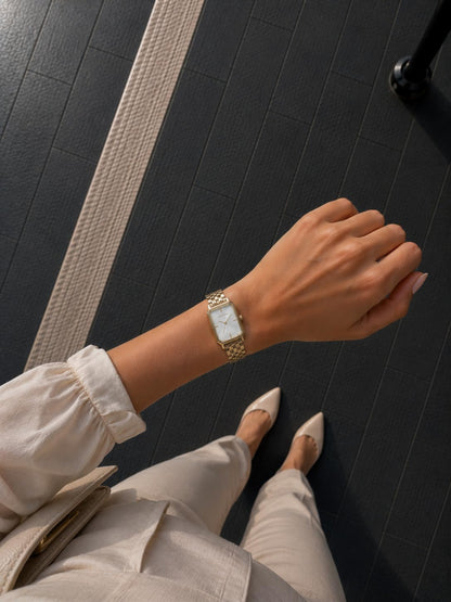 Roberto Marino RM1982 Women’s Luxury Watch Rectangular Gold – Japanese Quartz Movement, Vintage Stainless Steel Design, Silver Dial, Elegant Dress Timepiece, 3ATM Water Resistant – Reloj para Mujer