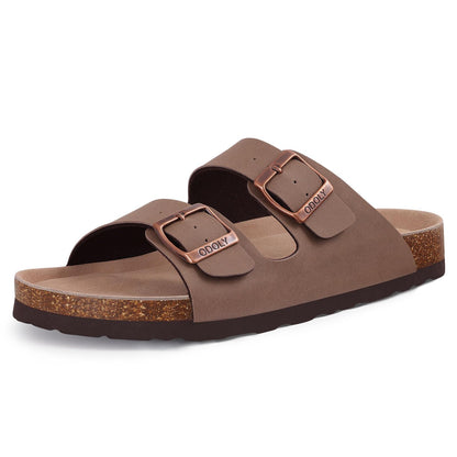 ODOLY Unisex Comfortable Cork Footbed Slide Sandals with Arch Support | Adjustable Buckle, Lightweight Summer Sandals for Travel and Everyday Wear