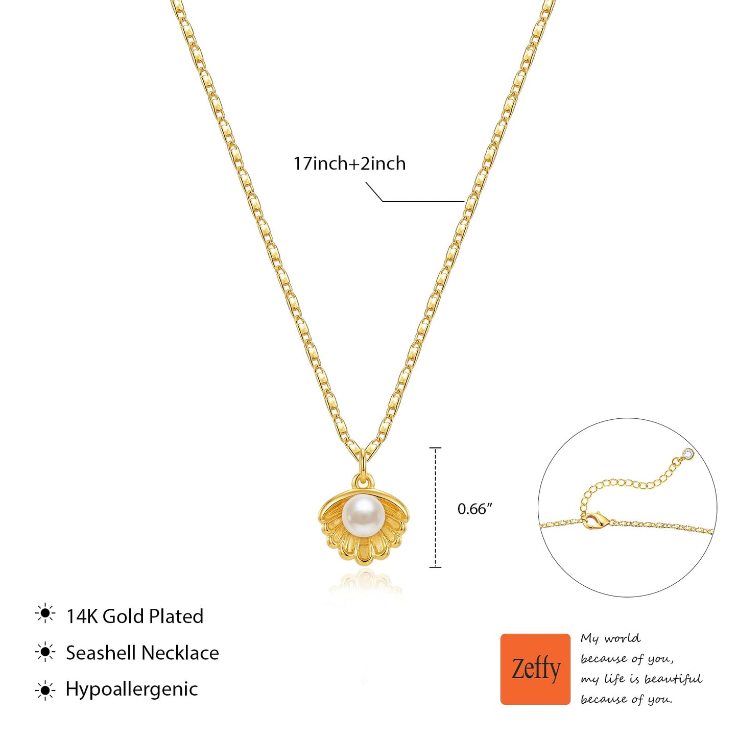 Zeffy Shell Necklace for Women,14K Gold Plated Layered Starfish Conch SeaShell Pearl Pendant Charm Necklace Stack Waterproof Dainty Beach Jewelry for Summer Vacation