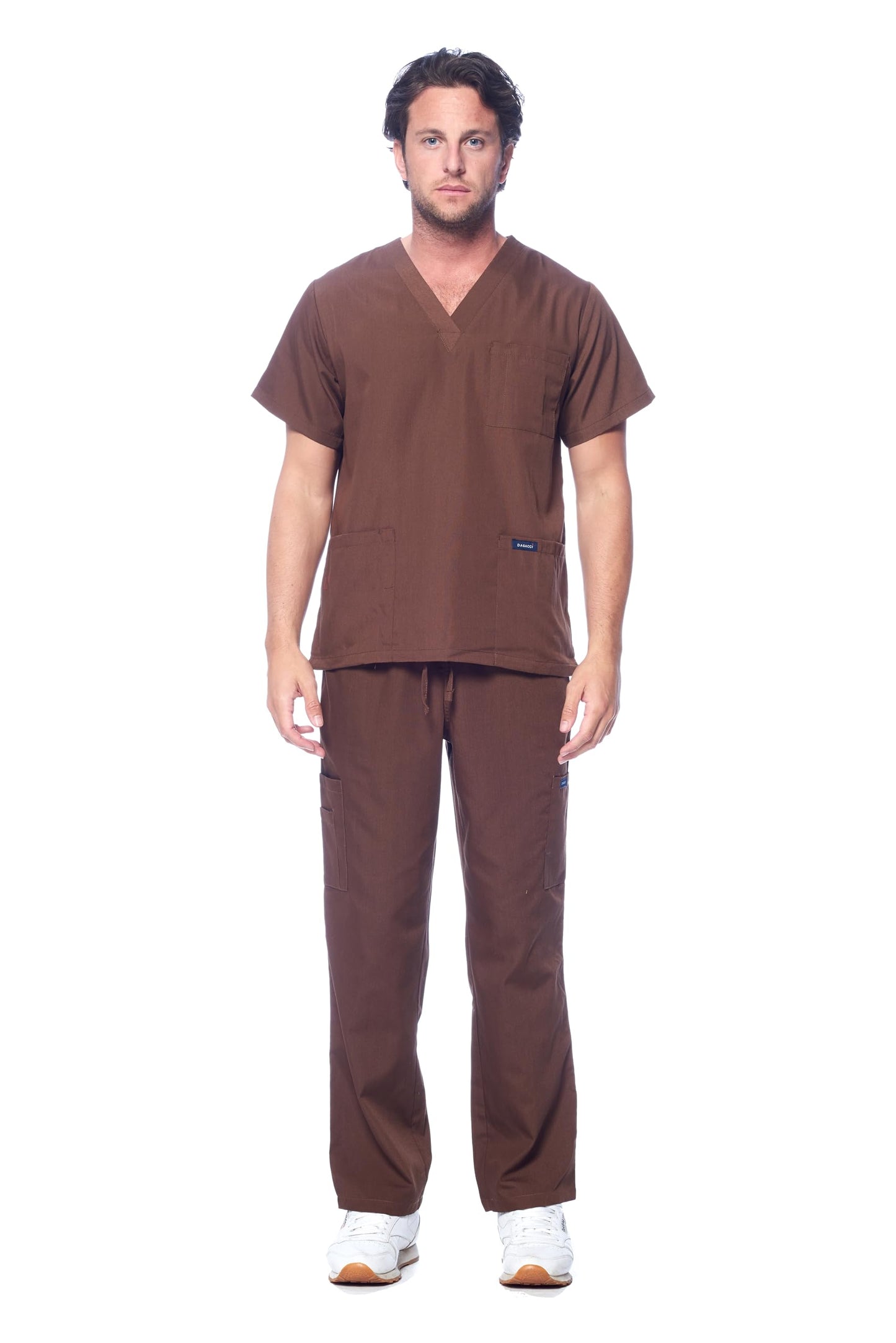Dagacci Medical Uniform® Men's V-Neck Cargo Scrubs | Cotton Blend, Matching Top and Cargo Pants Set, 8 Pockets, Elastic Drawcord Waistband, for Men in Healthcare