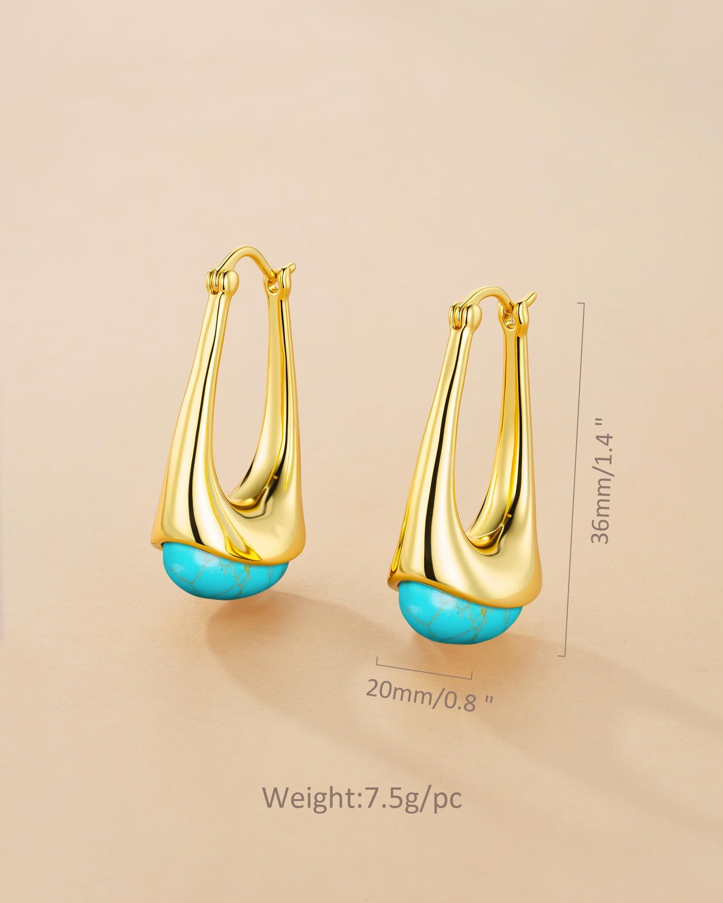 SNGIA Long Oval Chunky Dangle 18K Gold Plated Hoops with Colored Resin Gemstone Statement Earrings for Women, (Green, Brown, Light blue, Dark Blue), Bold Drop Handmade Exaggerated Irregular Trendy Bohemian Jewelry Gifts, Unique Dangling Teardrop Baroque S