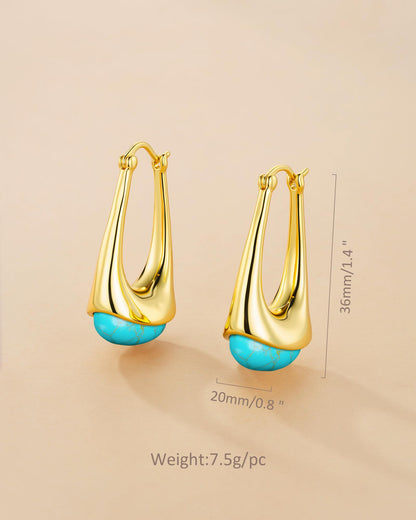 SNGIA Long Oval Chunky Dangle 18K Gold Plated Hoops with Colored Resin Gemstone Statement Earrings for Women, (Green, Brown, Light blue, Dark Blue), Bold Drop Handmade Exaggerated Irregular Trendy Bohemian Jewelry Gifts, Unique Dangling Teardrop Baroque S