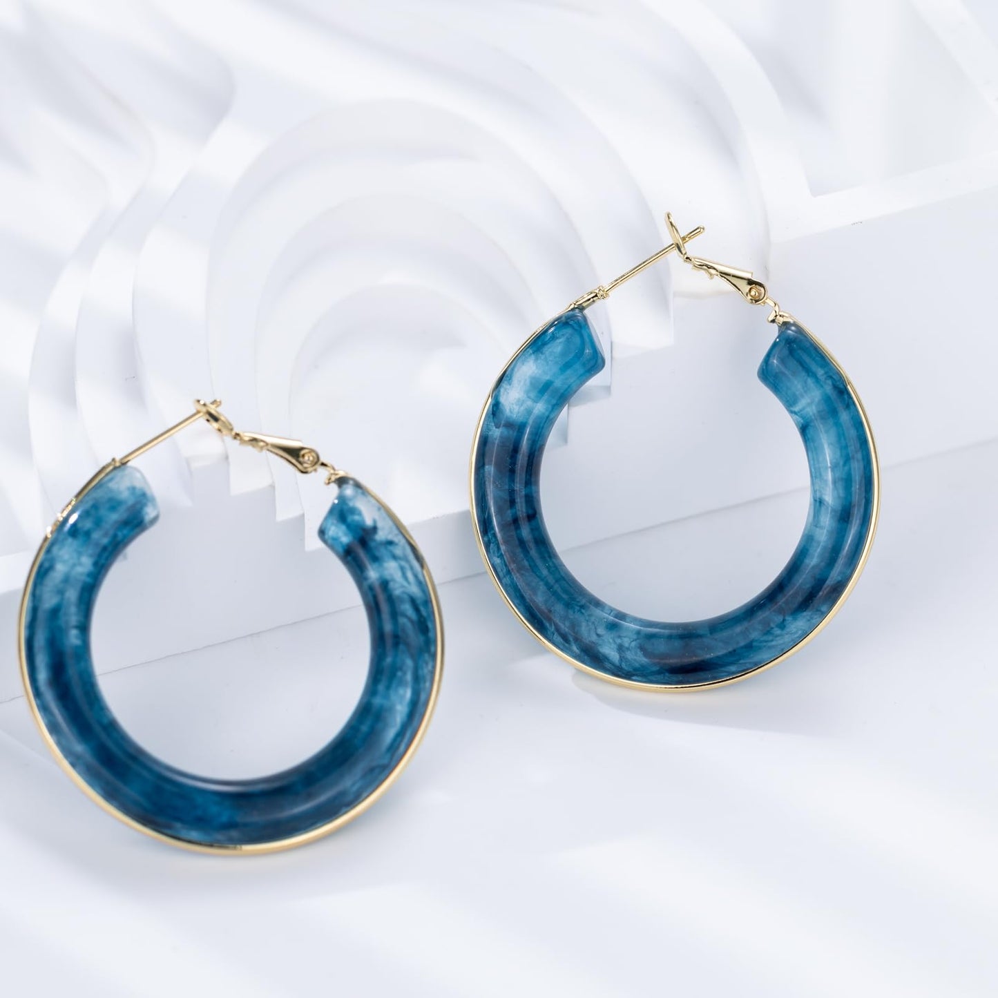 Chunky Gold Resin Hoop Earrings Leverback Statement Huggie Hoops Dangle Drop Dressy Earring Prom Festival Vacation Jewelry for Women