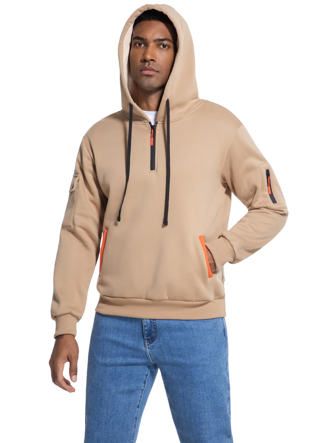 Leidowei Men's Hoodies Casual Pullover Hooded Sweatshirt Long Sleeve Quarter Zip Hoody Tops With Kangaroo Pocket