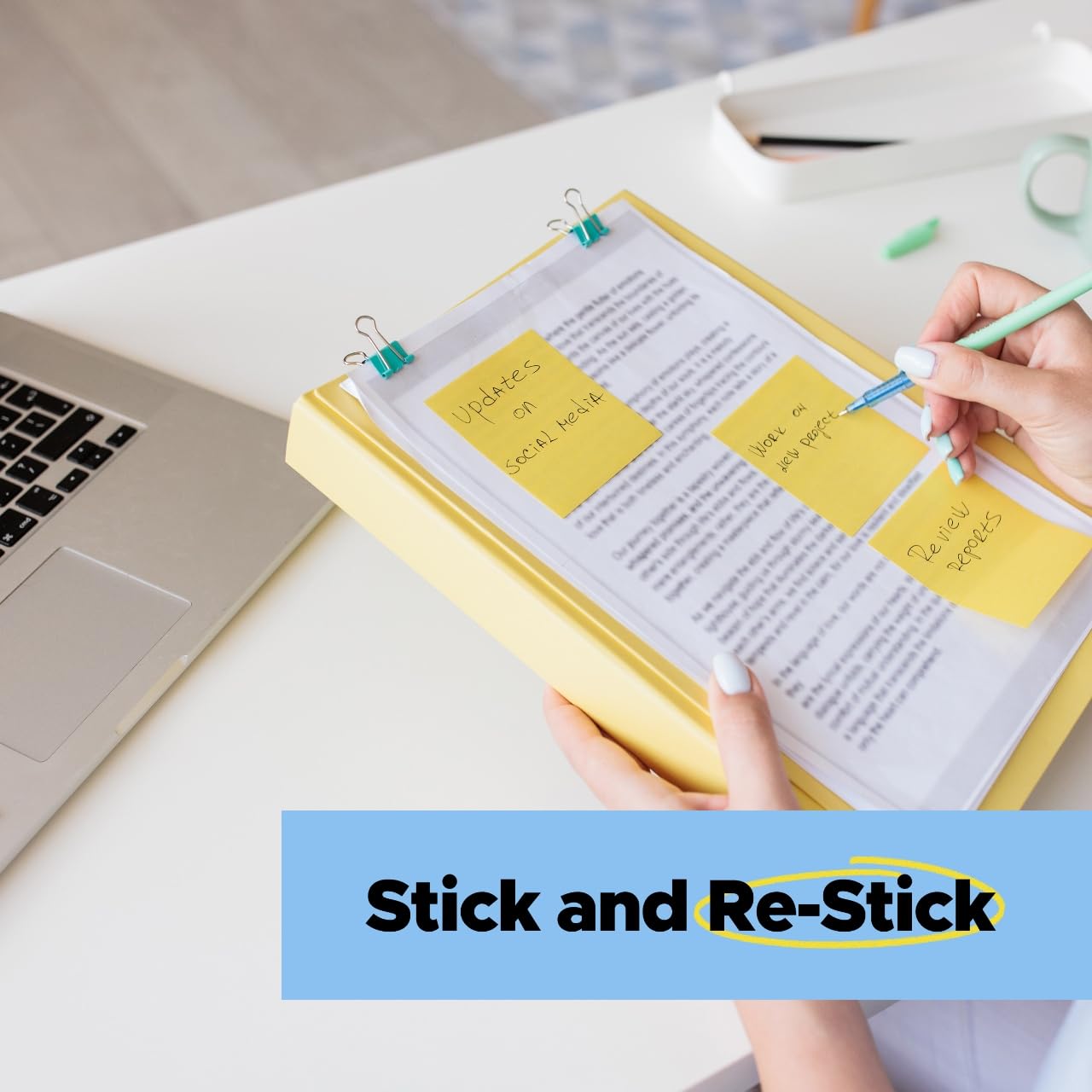 Post-it 100% Recycled Super Sticky Notes, 3 x 3 in, Pastels, 5 Pads | School Supplies and Office Products, 2X the Sticking Power