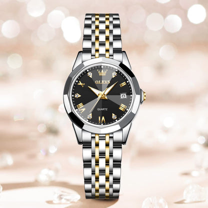 OLEVS Watches Women with Date Silver Stainless Steel Luxury Ladies Watches with Small Writs Diamond Watches for Women Waterproof Elegant Dress Quartz Analog Women's Wrist Watches Reloj de Mujer