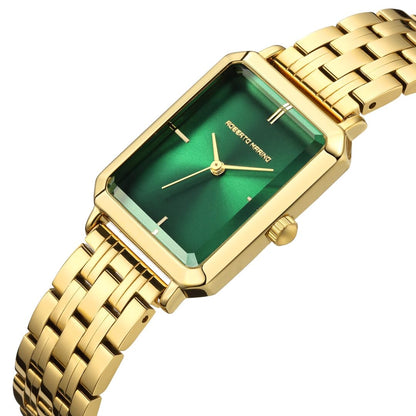 Roberto Marino RM1982 Women’s Luxury Watch Rectangular Gold – Japanese Quartz Movement, Vintage Stainless Steel Design, Silver Dial, Elegant Dress Timepiece, 3ATM Water Resistant – Reloj para Mujer