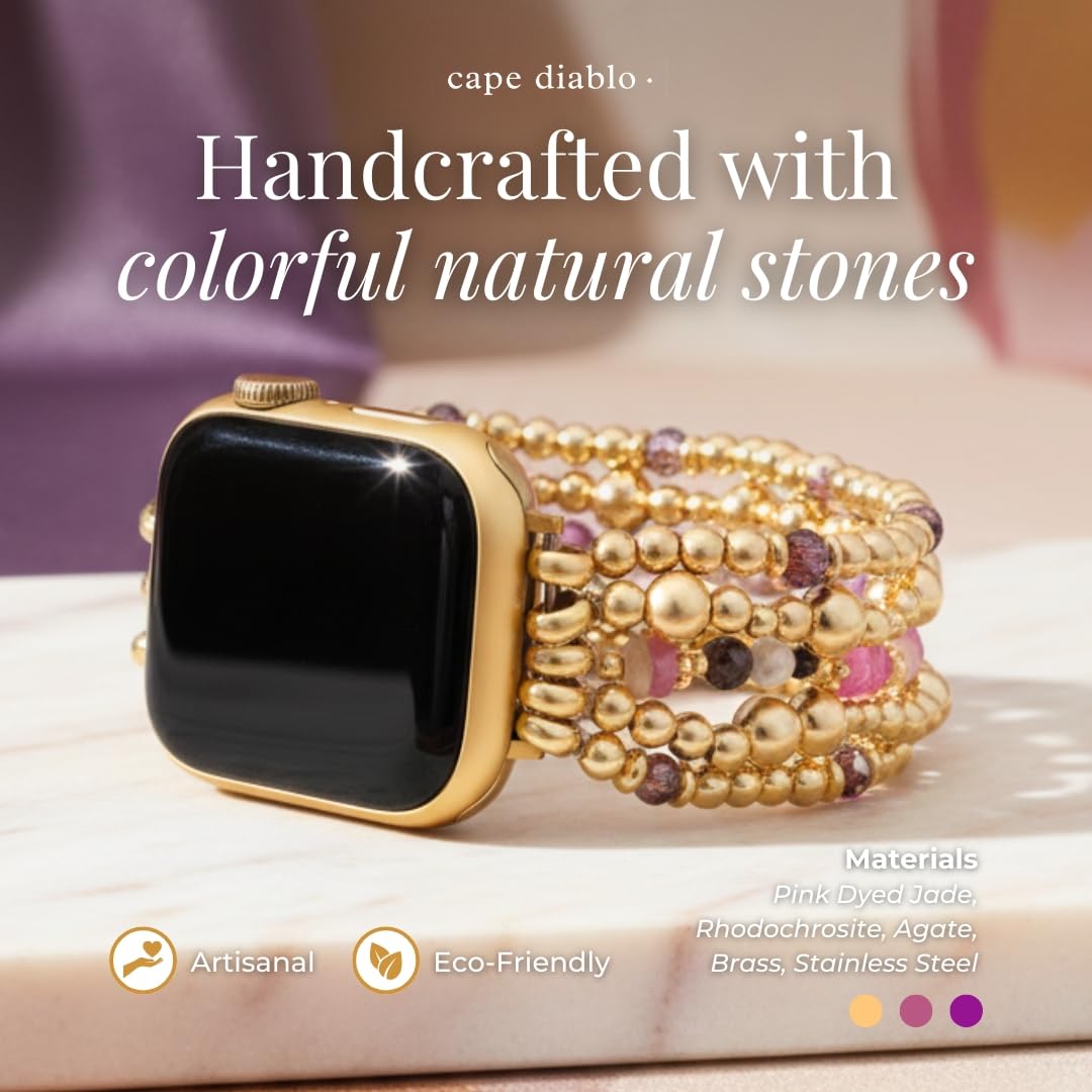 Cape Diablo Handmade Gemstone Watch Band for Women Compatible with Apple Watch 38mm 40mm 41mm 42mm 44mm 45mm, Boho Stretchable Strap Fits for iWatch Series 11/10/9/8/7/6/5/4/3/2/1 SE 3/2/1