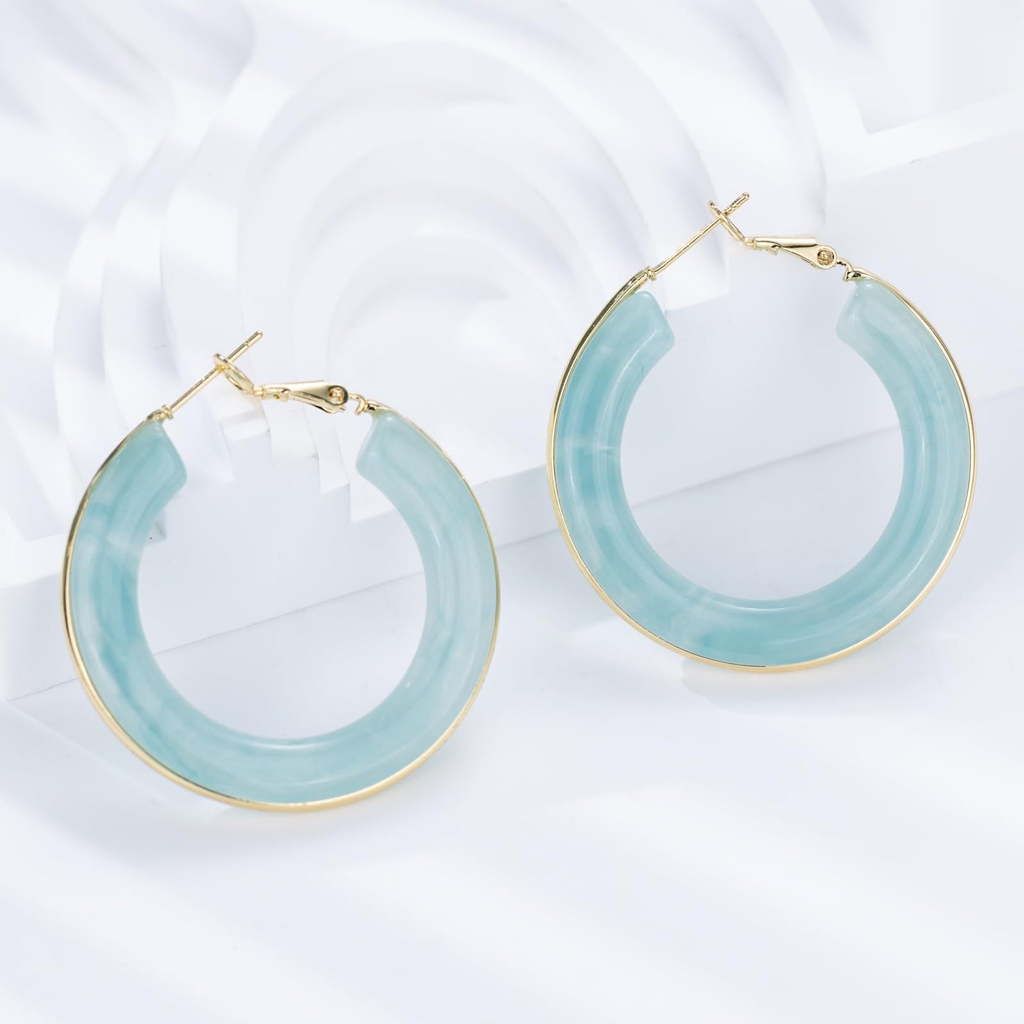 Chunky Gold Resin Hoop Earrings Leverback Statement Huggie Hoops Dangle Drop Dressy Earring Prom Festival Vacation Jewelry for Women