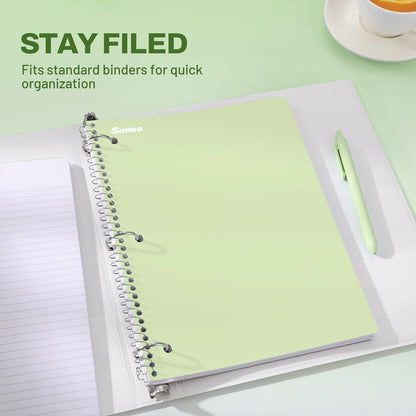 SUNEE Spiral Notebooks, 1-Subject, 5 Pack, College Ruled Paper, 8" x 10-1/2", 70 Sheets per Notebook,3-Hole Punched Paper, Pink,Purple, Blue, Green, Yellow Spiral Lined Notebooks for School,Work