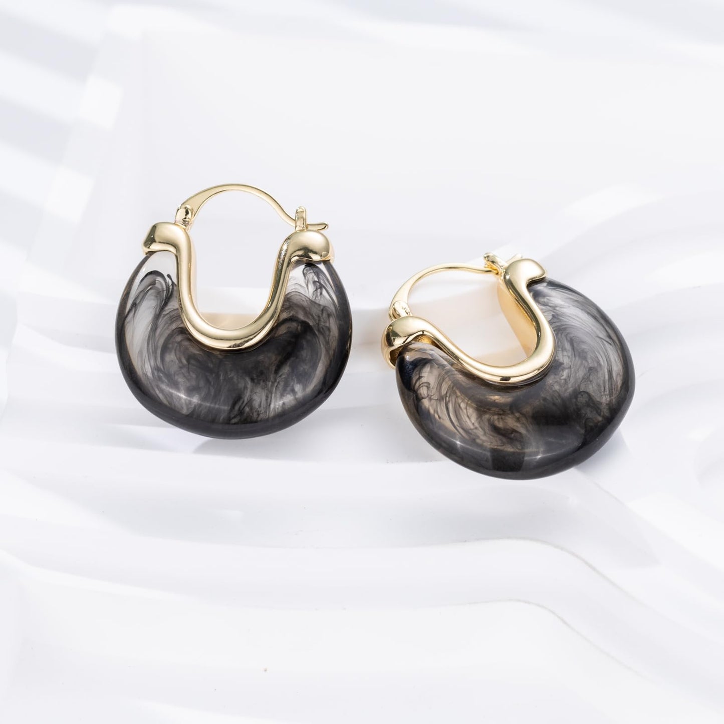 Chunky Gold Resin Hoop Earrings Leverback Statement Huggie Hoops Dangle Drop Dressy Earring Prom Festival Vacation Jewelry for Women
