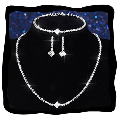 Aukmla Rhinestones Bridal Wedding Jewelry Sets Sparkly Necklace Earrings Bracelet Set Prom Formal Jewelry for Brides and Women