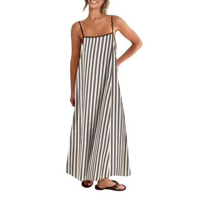 Shy Velvet Women's 2026 Summer Linen Maxi Dress Contrast Spaghetti Strap Dress Backless Casual Party Beach Dresses