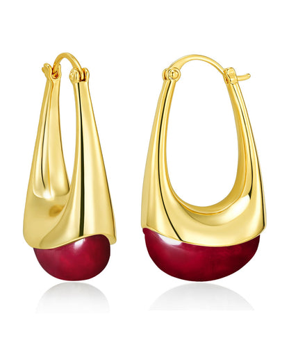 SNGIA Long Oval Chunky Dangle 18K Gold Plated Hoops with Colored Resin Gemstone Statement Earrings for Women, (Green, Brown, Light blue, Dark Blue), Bold Drop Handmade Exaggerated Irregular Trendy Bohemian Jewelry Gifts, Unique Dangling Teardrop Baroque S