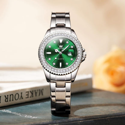 OLEVS Watches Women with Date Silver Stainless Steel Luxury Ladies Watches with Small Writs Diamond Watches for Women Waterproof Elegant Dress Quartz Analog Women's Wrist Watches Reloj de Mujer
