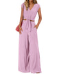 PRETTYGARDEN Women's Summer 2 Piece Outfits 2026 Cap Sleeve V Neck Belted Crop Tops Wide Leg Pant Sets Casual Tracksuit