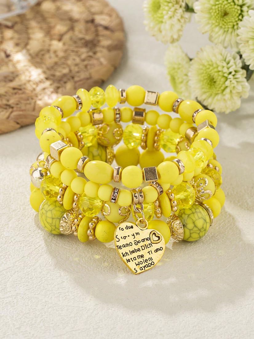 Women Beaded Bracelet Set | Colorful Boho Stackable Trendy Design with Crystal Accents Multilayer Bangle Bracelet | Fashion Stretch Braclets Jewelry for Women