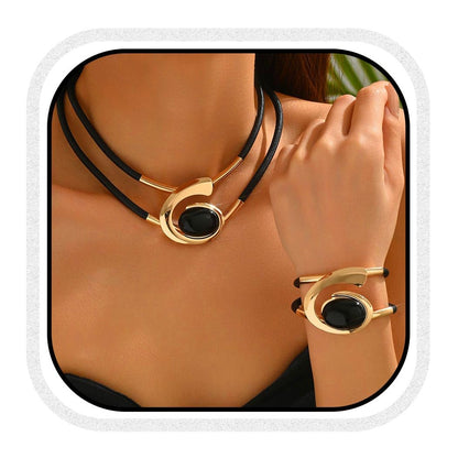 CLOACE Gold Necklace Set Boho Double-Layer Pendant Necklace Bracelet Sets Vintage Fashion Jewelry for Women