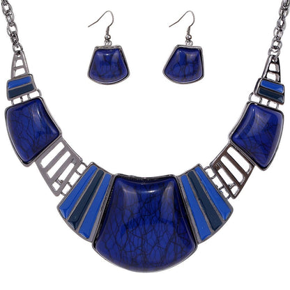 YAZILIND Vintage Ethnic Tibetan Sliver Turquoise Bib Collar Earrings Necklace Jewelry Set Women