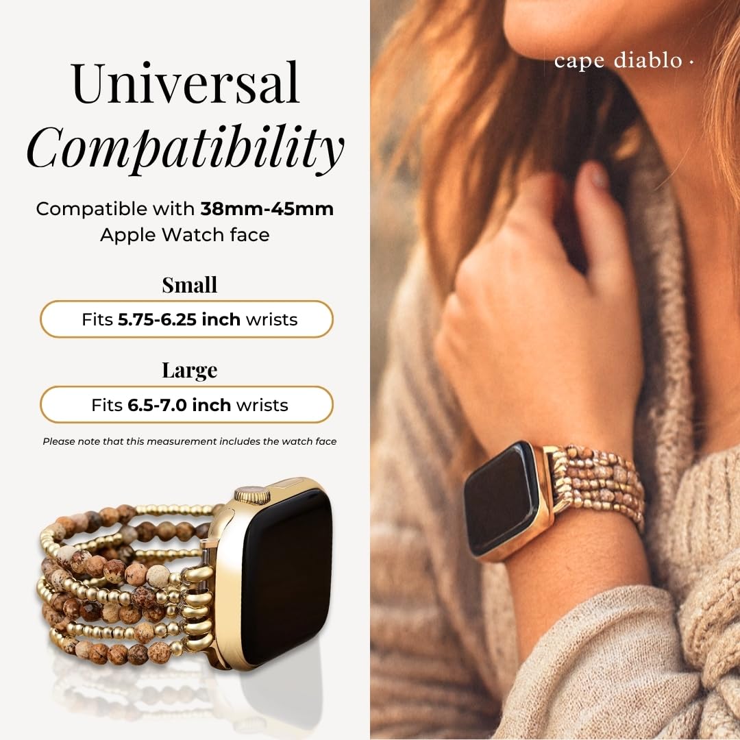Cape Diablo Handmade Gemstone Watch Band for Women Compatible with Apple Watch 38mm 40mm 41mm 42mm 44mm 45mm, Boho Stretchable Strap Fits for iWatch Series 11/10/9/8/7/6/5/4/3/2/1 SE 3/2/1