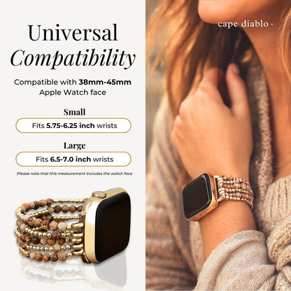 Cape Diablo Handmade Gemstone Watch Band for Women Compatible with Apple Watch 38mm 40mm 41mm 42mm 44mm 45mm, Boho Stretchable Strap Fits for iWatch Series 11/10/9/8/7/6/5/4/3/2/1 SE 3/2/1