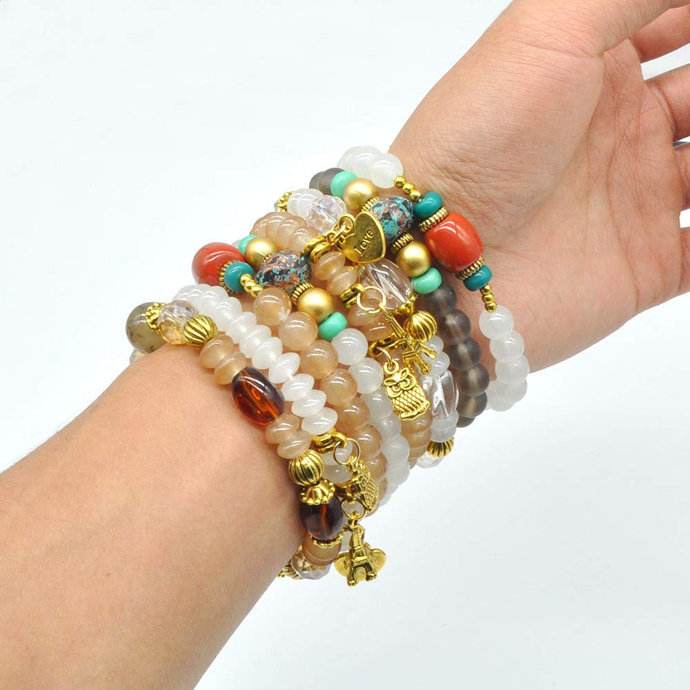Bohemian Bracelet Sets for Women - 6 Sets Stackable Stretch Bracelets Multi-color Boho Jewelry for Women Hippie Bracelets Dainty Jewelry